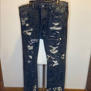 Cult of Individuality Black and White Selvedge Distressed Denim Jeans (38x34)
